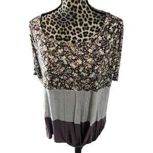 maurices Top Blouse XXL Colorblock NEW Short Sleeve Paisley Gathered Hem